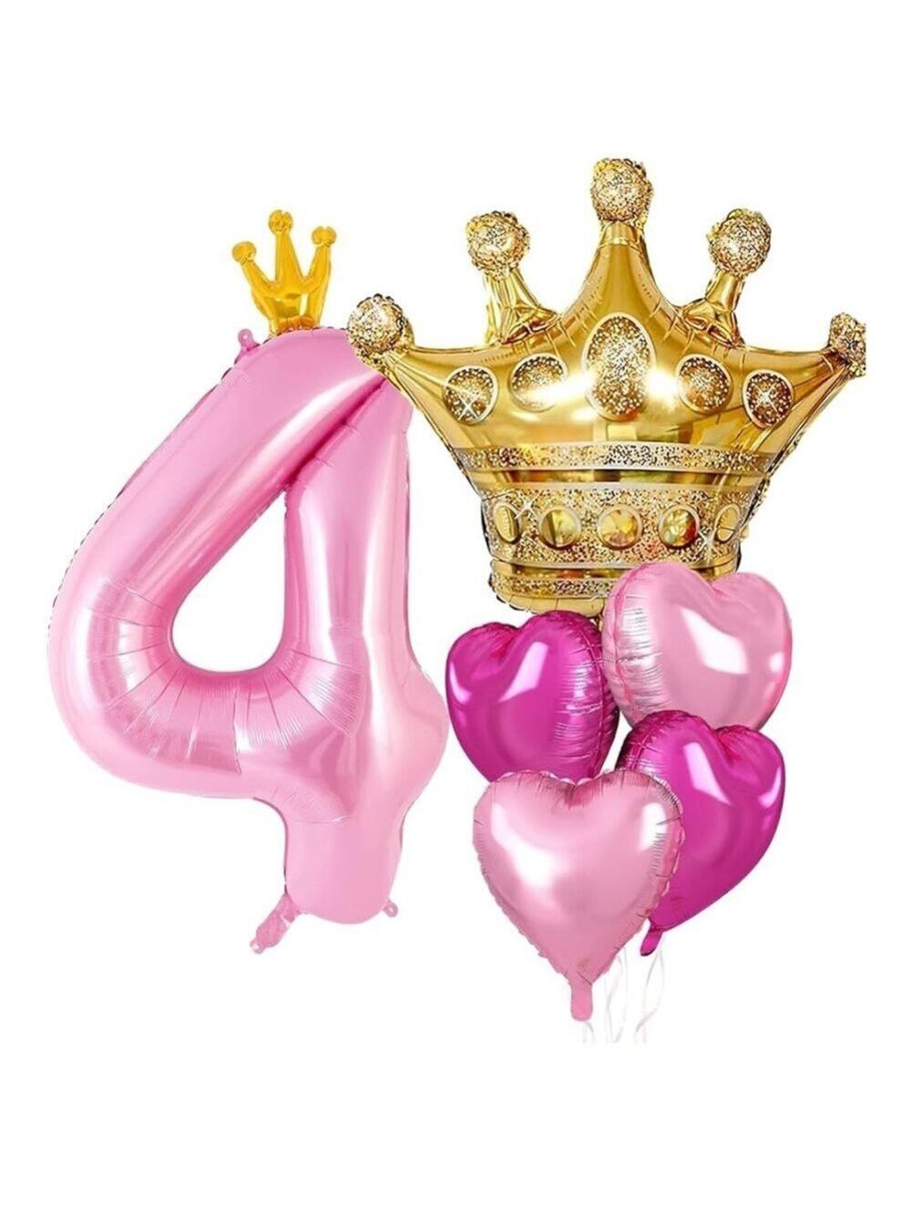 Princess 4th Birthday Pink and Gold Crown Balloon Set